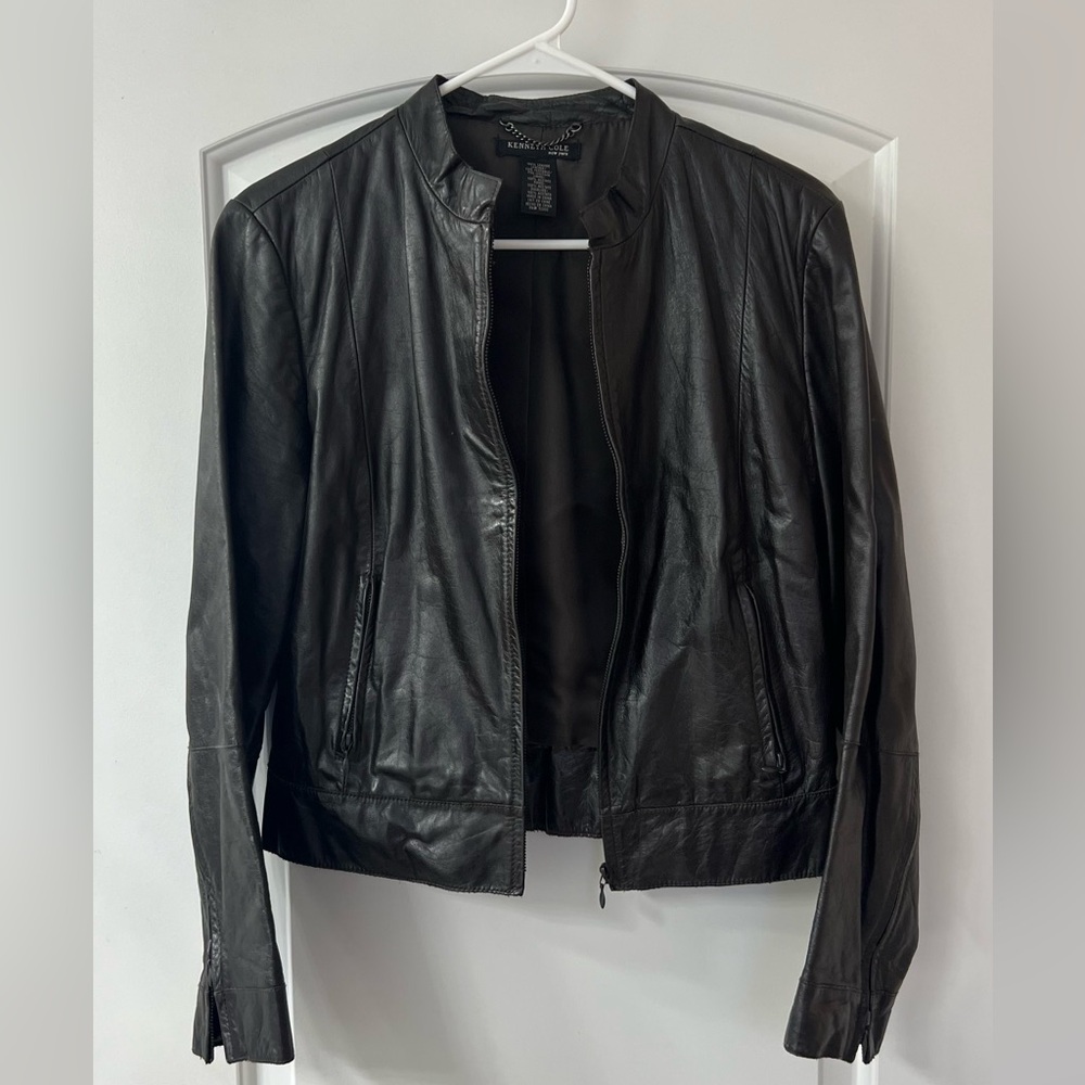 Kenneth Cole Women's Sleek Classic Black Leather Jacket AUTH Genuine Leather